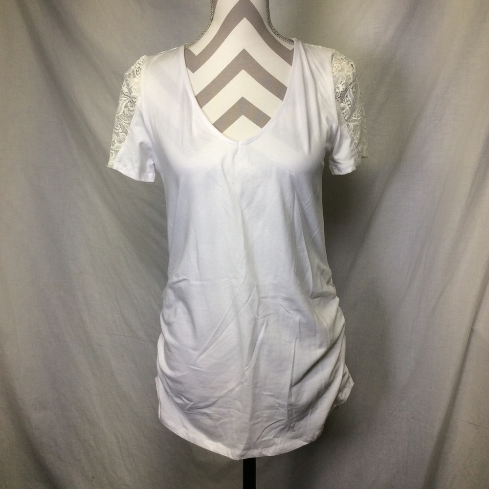 Ambiance Maternity White Lace Cinched T-Shirt Top